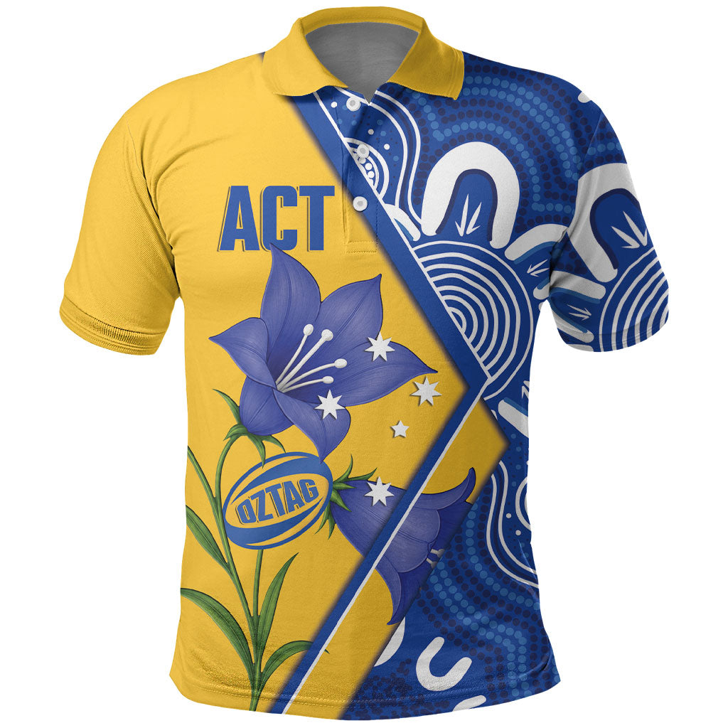 Australian Capital Territory Oztag Custom Polo Shirt ACT Royal Bluebell Indigenous Art
