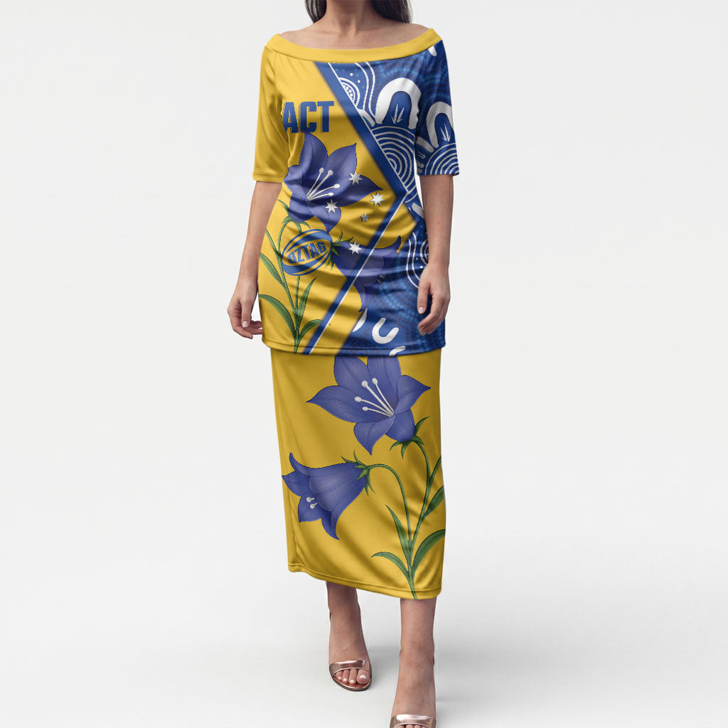Australian Capital Territory Oztag Custom Puletasi ACT Royal Bluebell Indigenous Art
