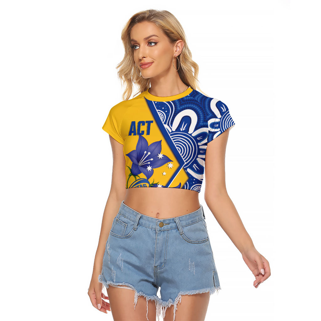 Australian Capital Territory Oztag Custom Raglan Cropped T Shirt ACT Royal Bluebell Indigenous Art