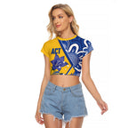 Australian Capital Territory Oztag Custom Raglan Cropped T Shirt ACT Royal Bluebell Indigenous Art