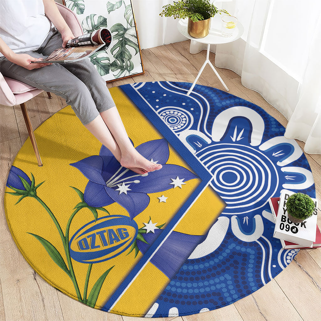Australian Capital Territory Oztag Round Carpet ACT Royal Bluebell Indigenous Art