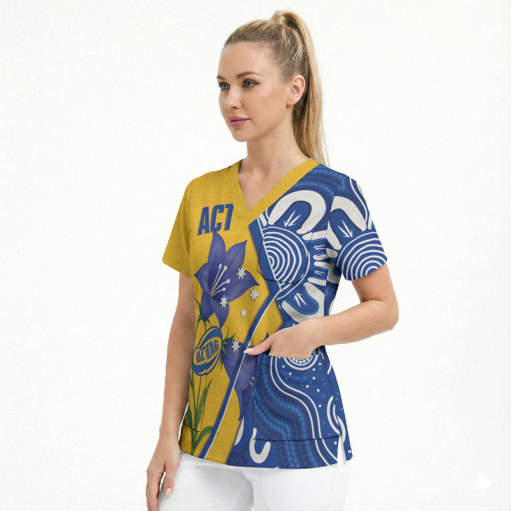 Australian Capital Territory Oztag Custom Scrub Top ACT Royal Bluebell Indigenous Art