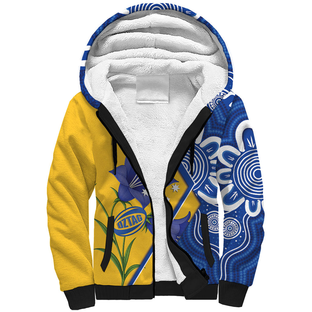 Australian Capital Territory Oztag Custom Sherpa Hoodie ACT Royal Bluebell Indigenous Art