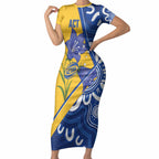 Australian Capital Territory Oztag Custom Short Sleeve Bodycon Dress ACT Royal Bluebell Indigenous Art