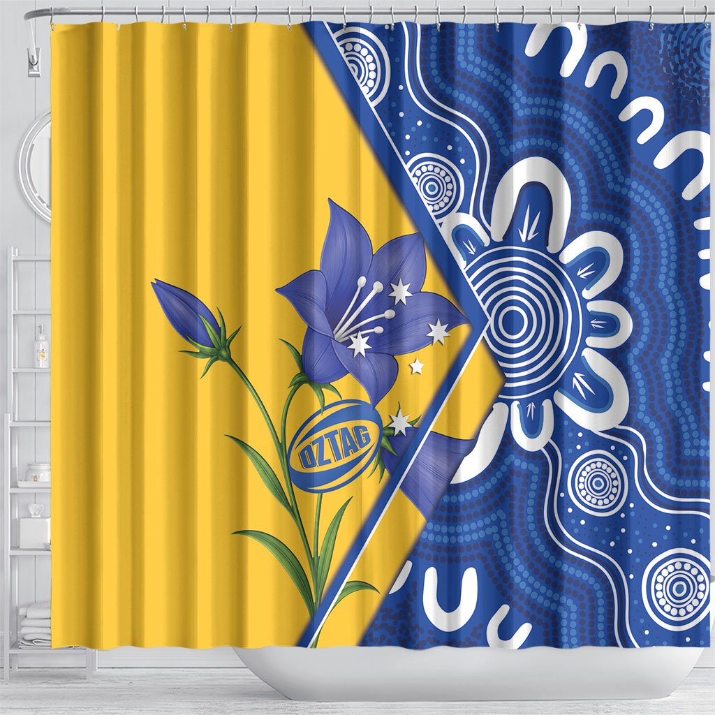 Australian Capital Territory Oztag Shower Curtain ACT Royal Bluebell Indigenous Art