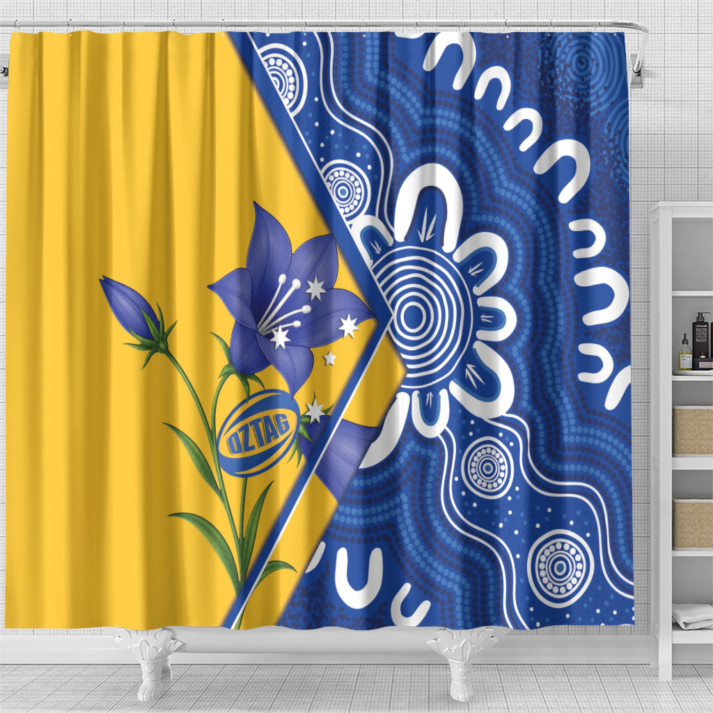 Australian Capital Territory Oztag Shower Curtain ACT Royal Bluebell Indigenous Art