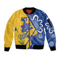 Australian Capital Territory Oztag Custom Sleeve Zip Bomber Jacket ACT Royal Bluebell Indigenous Art