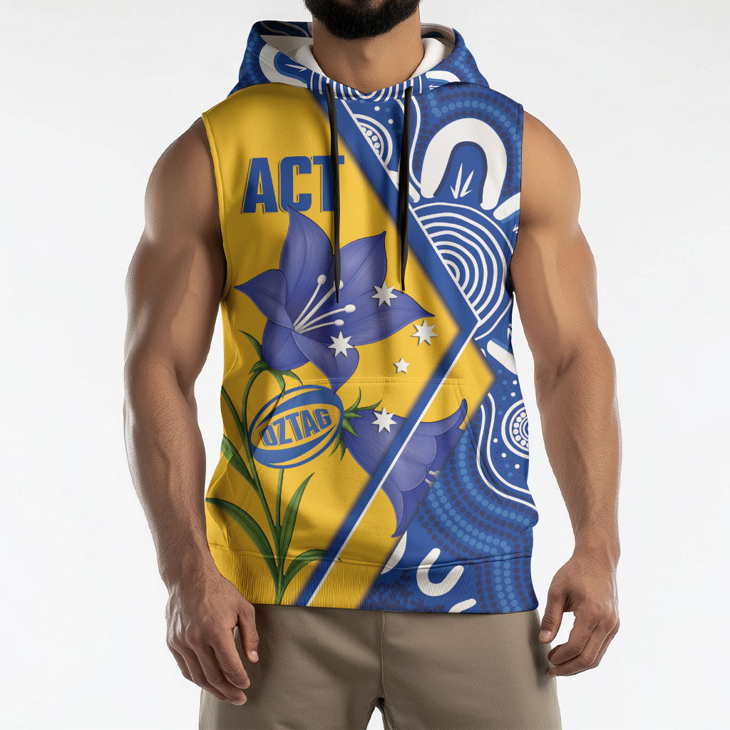 Australian Capital Territory Oztag Custom Sleeveless Hoodie ACT Royal Bluebell Indigenous Art
