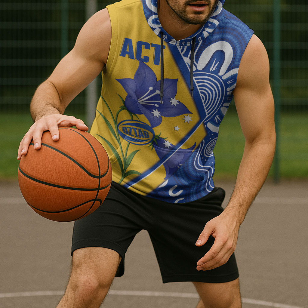Australian Capital Territory Oztag Custom Sleeveless Hoodie ACT Royal Bluebell Indigenous Art