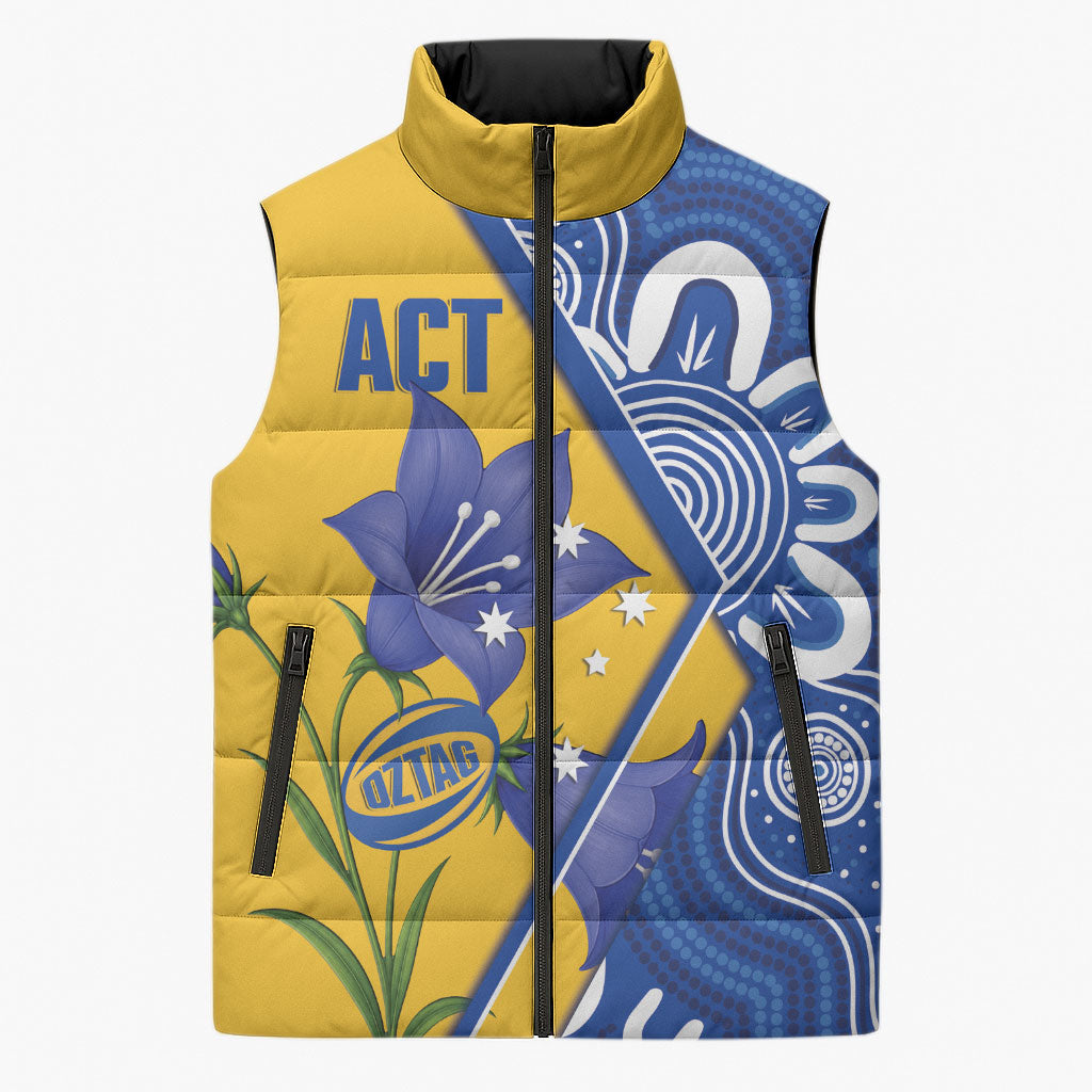 Australian Capital Territory Oztag Custom Sleeveless Puffer Jacket ACT Royal Bluebell Indigenous Art