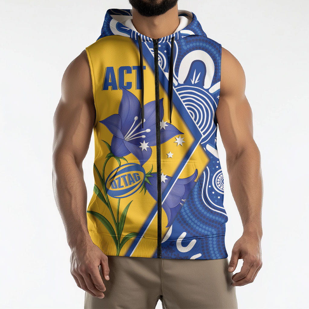 Australian Capital Territory Oztag Custom Sleeveless Zip Hoodie ACT Royal Bluebell Indigenous Art
