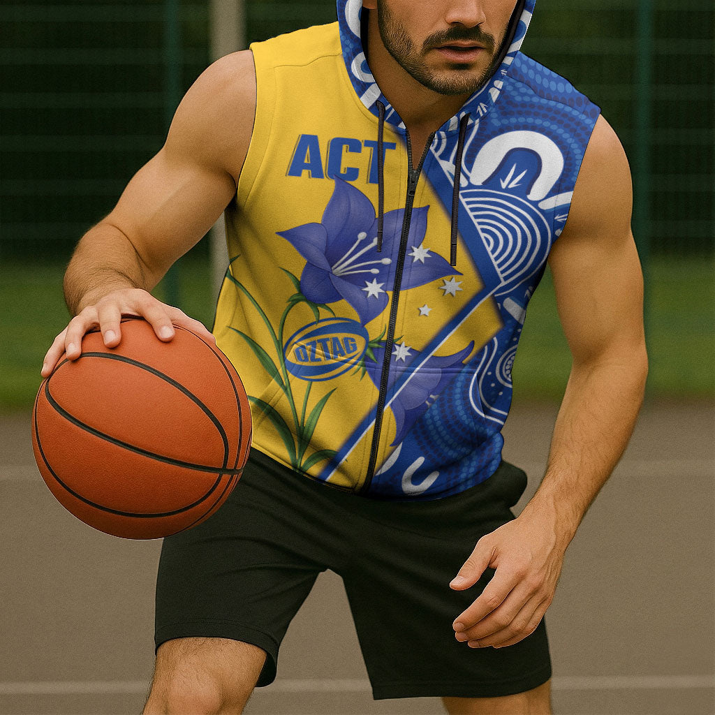 Australian Capital Territory Oztag Custom Sleeveless Zip Hoodie ACT Royal Bluebell Indigenous Art
