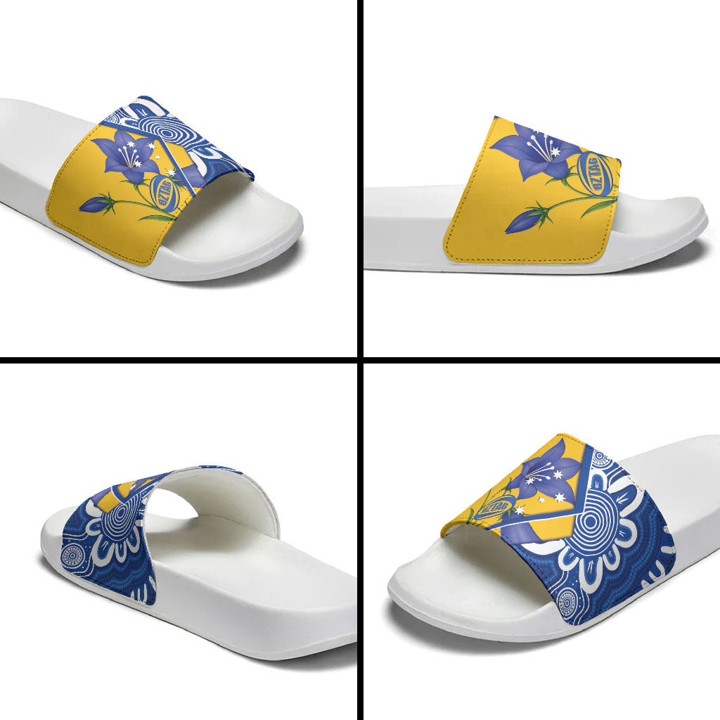 Australian Capital Territory Oztag Slide Sandals ACT Royal Bluebell Indigenous Art