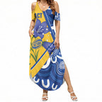Australian Capital Territory Oztag Custom Summer Maxi Dress ACT Royal Bluebell Indigenous Art