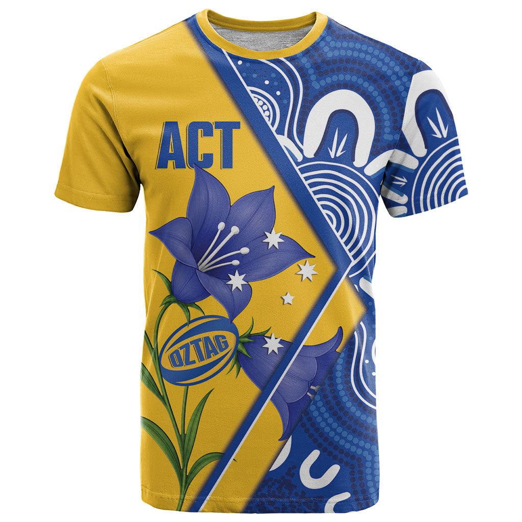 Australian Capital Territory Oztag Custom T Shirt ACT Royal Bluebell Indigenous Art