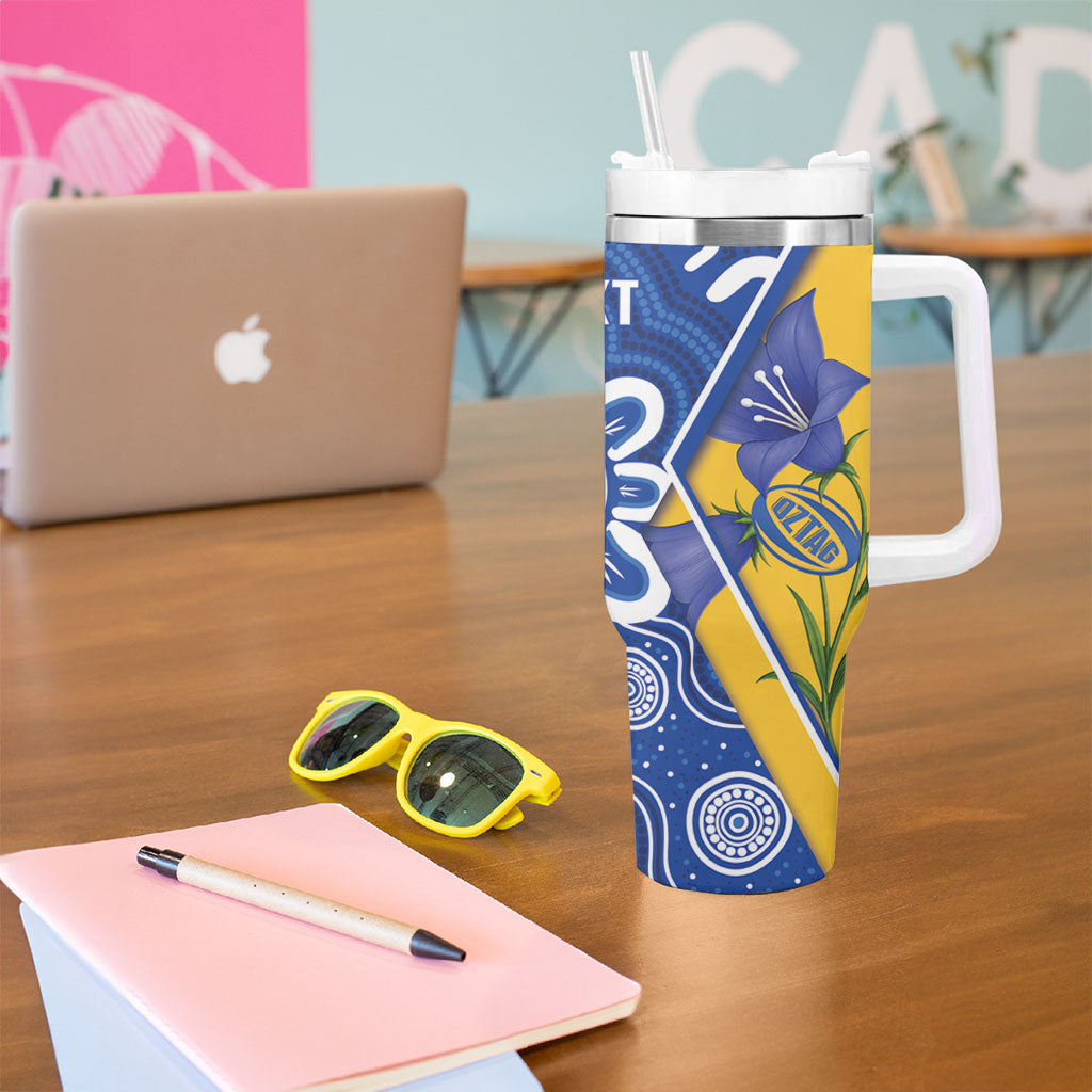 Australian Capital Territory Oztag Custom Tumbler With Handle ACT Royal Bluebell Indigenous Art