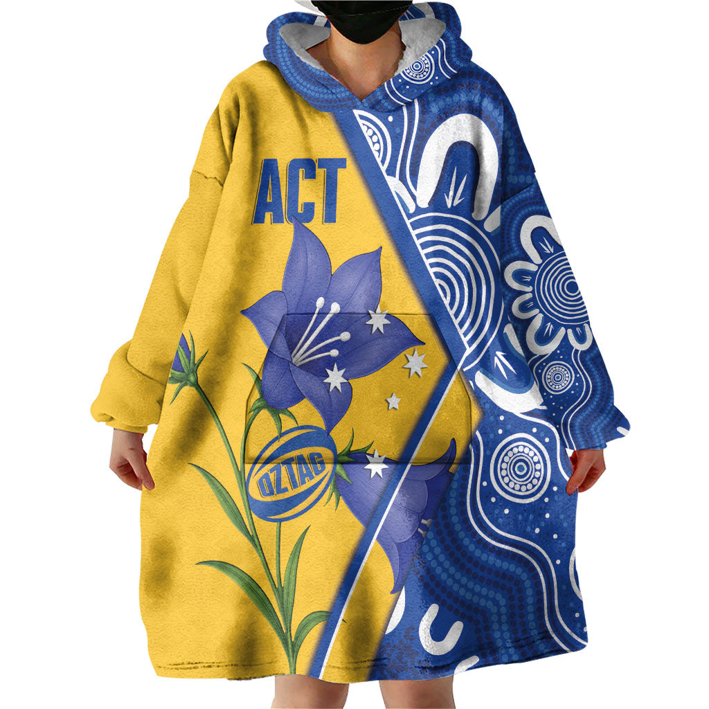 Australian Capital Territory Oztag Custom Wearable Blanket Hoodie ACT Royal Bluebell Indigenous Art