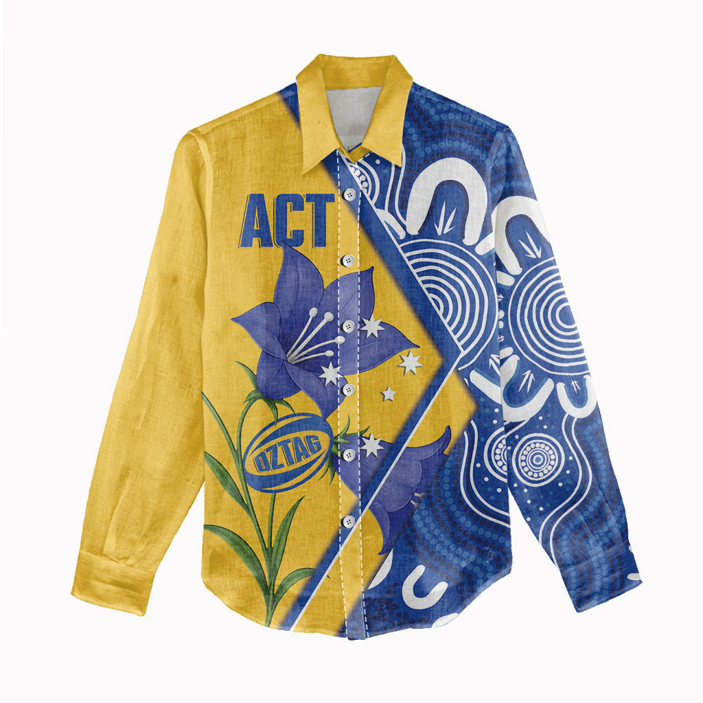 Australian Capital Territory Oztag Custom Women Casual Shirt ACT Royal Bluebell Indigenous Art