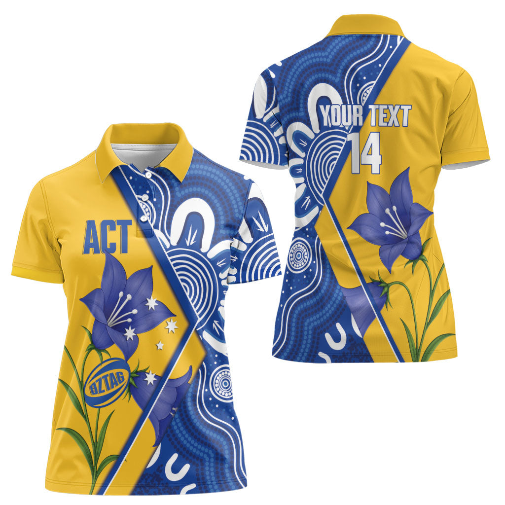 Australian Capital Territory Oztag Custom Women Polo Shirt ACT Royal Bluebell Indigenous Art