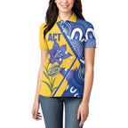 Australian Capital Territory Oztag Custom Women Polo Shirt ACT Royal Bluebell Indigenous Art