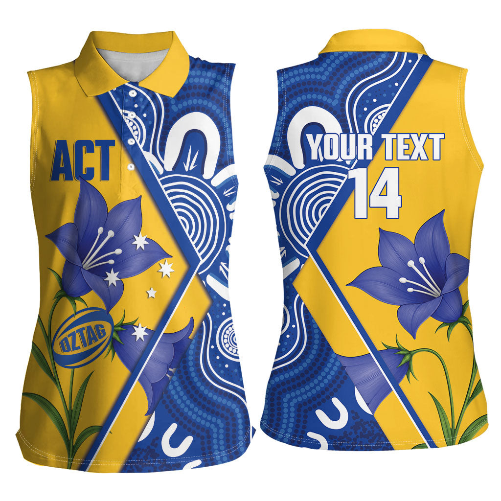 Australian Capital Territory Oztag Custom Women Sleeveless Polo Shirt ACT Royal Bluebell Indigenous Art