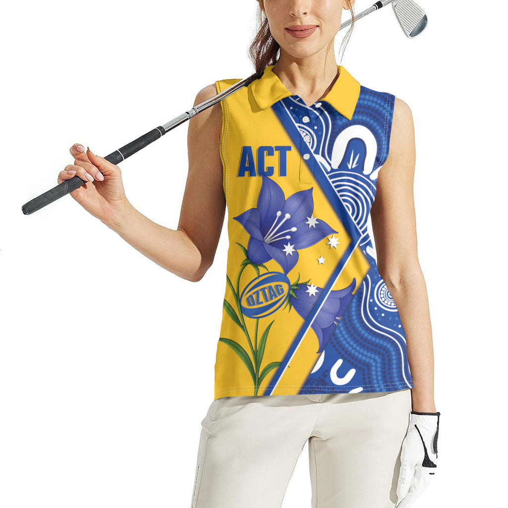 Australian Capital Territory Oztag Custom Women Sleeveless Polo Shirt ACT Royal Bluebell Indigenous Art