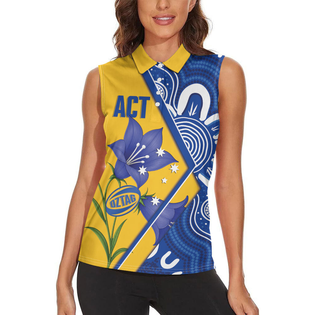Australian Capital Territory Oztag Custom Women Sleeveless Polo Shirt ACT Royal Bluebell Indigenous Art