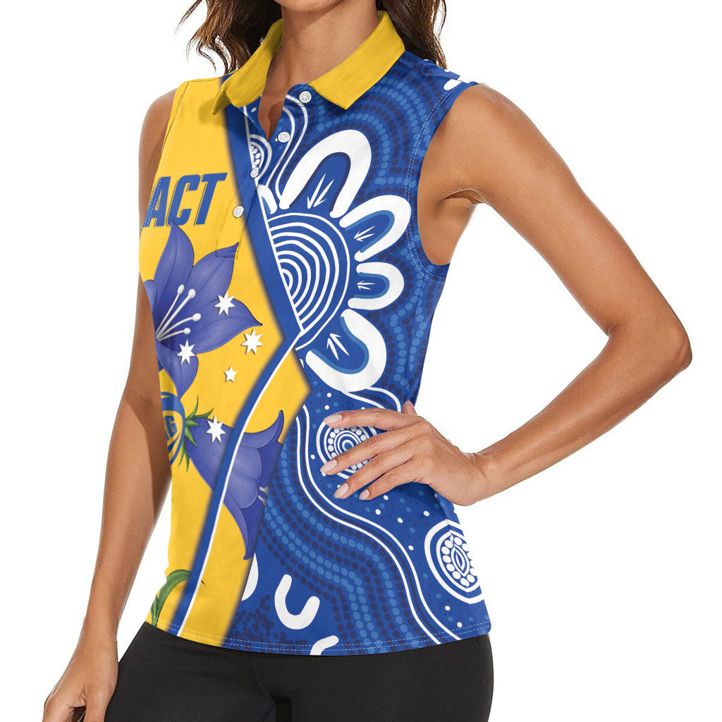 Australian Capital Territory Oztag Custom Women Sleeveless Polo Shirt ACT Royal Bluebell Indigenous Art