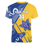 Australian Capital Territory Oztag Custom Women V-Neck T-Shirt ACT Royal Bluebell Indigenous Art