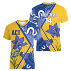 Australian Capital Territory Oztag Custom Women V-Neck T-Shirt ACT Royal Bluebell Indigenous Art
