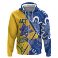 Australian Capital Territory Oztag Custom Zip Hoodie ACT Royal Bluebell Indigenous Art
