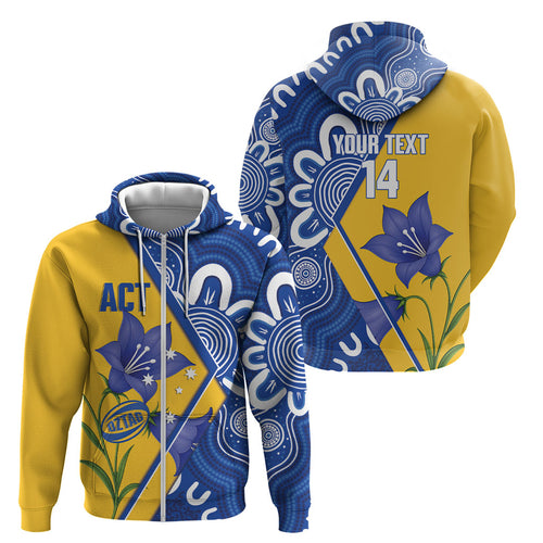Australian Capital Territory Oztag Custom Zip Hoodie ACT Royal Bluebell Indigenous Art