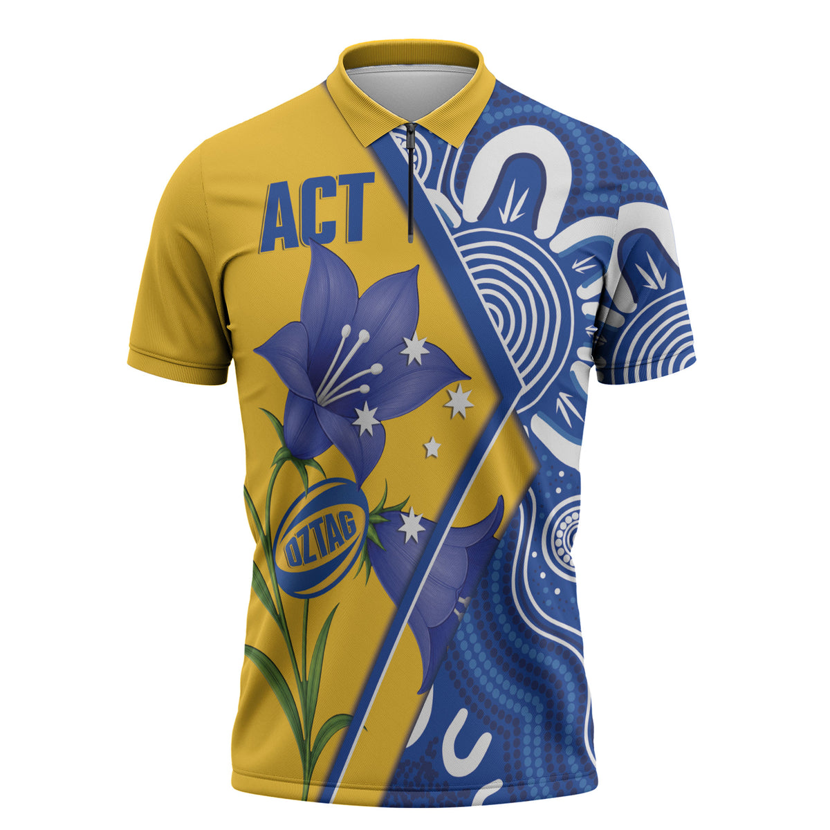 Australian Capital Territory Oztag Custom Zipper Polo Shirt ACT Royal Bluebell Indigenous Art