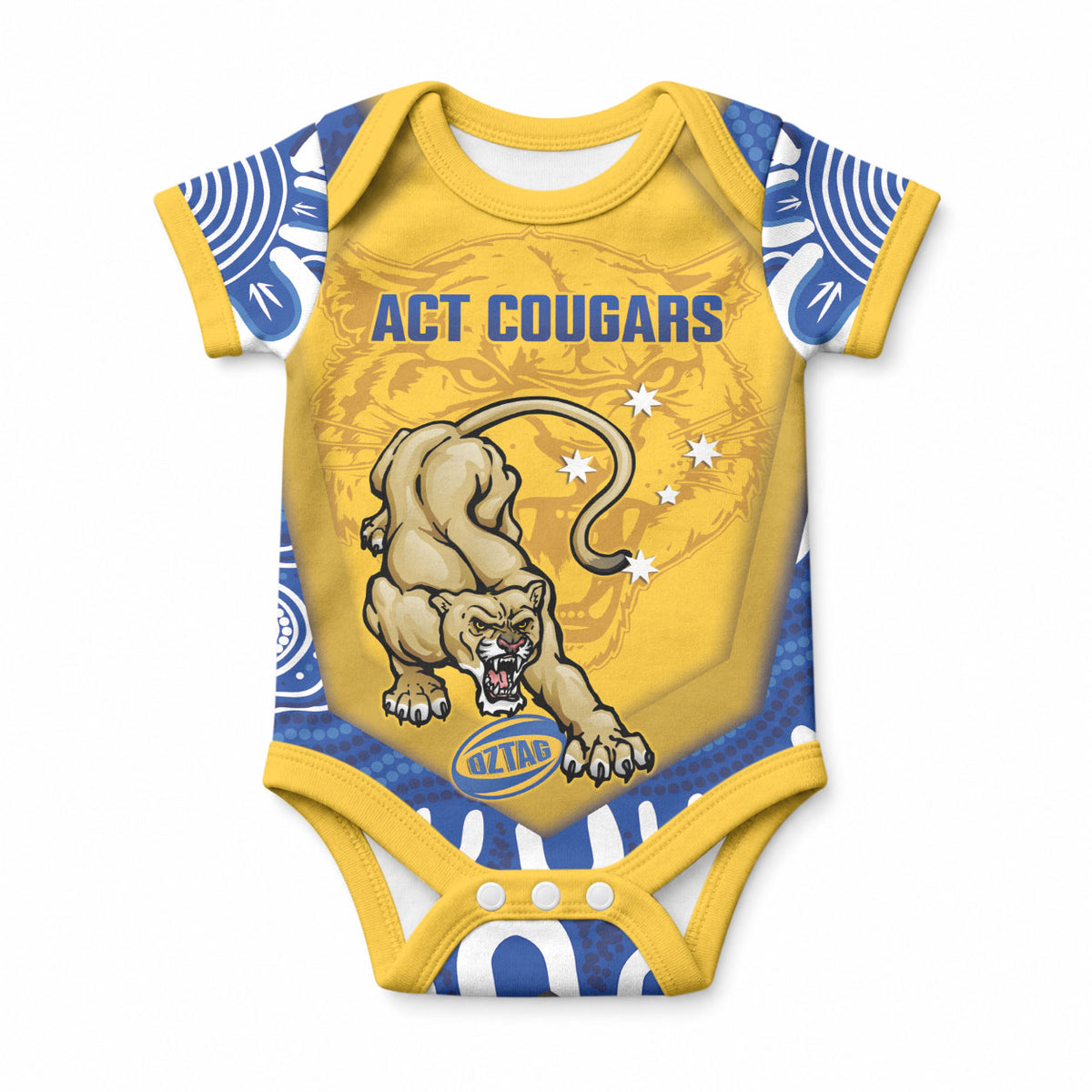 ACT Cougars Oztag Custom Baby Onesie Australian Capital Territory Indigenous Art