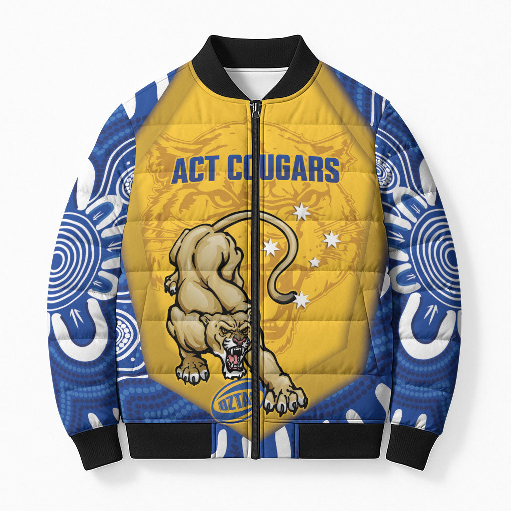 ACT Cougars Oztag Custom Bomber Puffer Jacket Australian Capital Territory Indigenous Art
