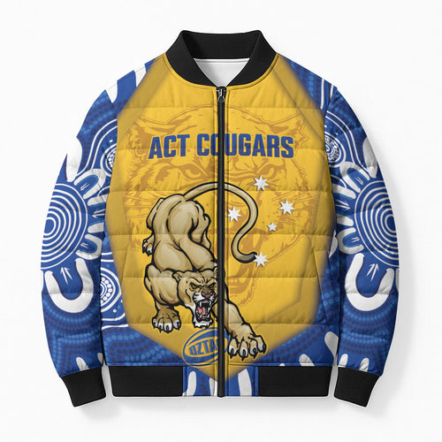 ACT Cougars Oztag Custom Bomber Puffer Jacket Australian Capital Territory Indigenous Art