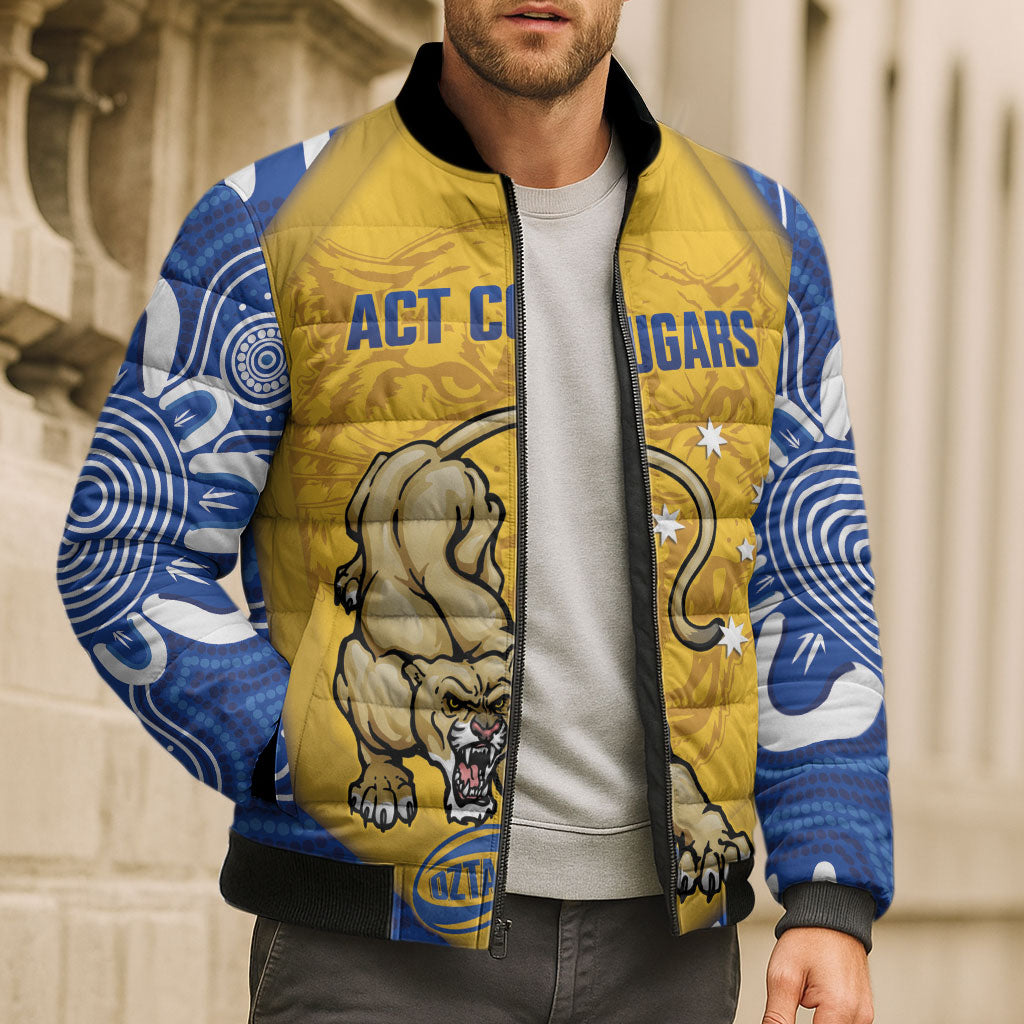 ACT Cougars Oztag Custom Bomber Puffer Jacket Australian Capital Territory Indigenous Art