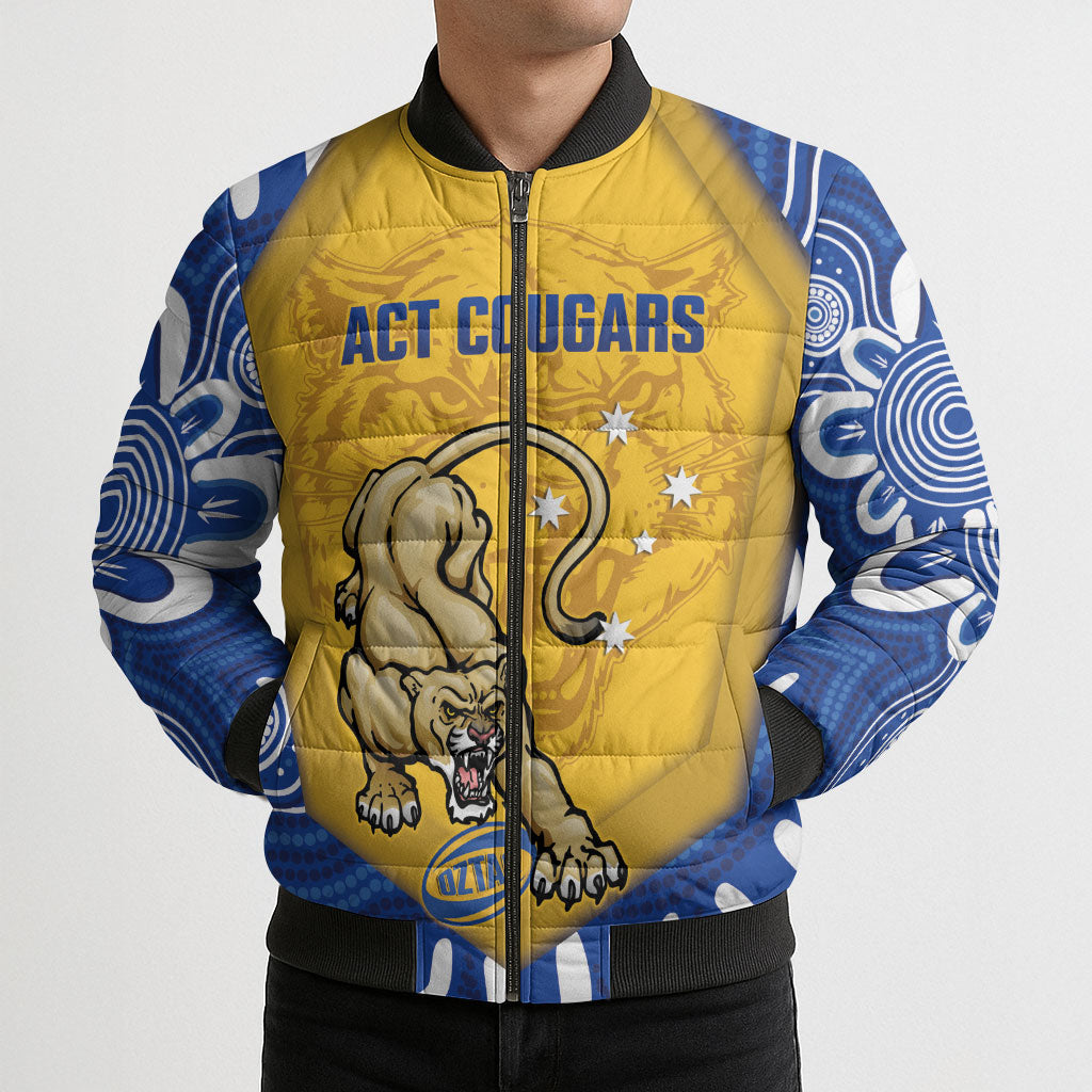 ACT Cougars Oztag Custom Bomber Puffer Jacket Australian Capital Territory Indigenous Art