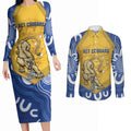 ACT Cougars Oztag Custom Couples Matching Long Sleeve Bodycon Dress and Long Sleeve Button Shirt Australian Capital Territory Indigenous Art