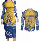 ACT Cougars Oztag Custom Couples Matching Long Sleeve Bodycon Dress and Long Sleeve Button Shirt Australian Capital Territory Indigenous Art