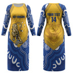 ACT Cougars Oztag Custom Couples Matching Long Sleeve Bodycon Dress and Long Sleeve Button Shirt Australian Capital Territory Indigenous Art