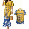 ACT Cougars Oztag Custom Couples Matching Mermaid Dress and Hawaiian Shirt Australian Capital Territory Indigenous Art