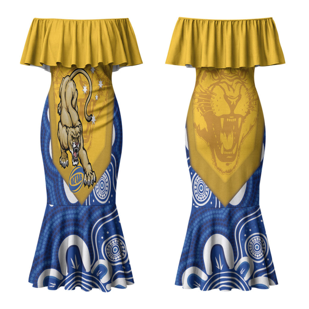 ACT Cougars Oztag Custom Couples Matching Mermaid Dress and Long Sleeve Button Shirt Australian Capital Territory Indigenous Art