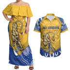 ACT Cougars Oztag Custom Couples Matching Off Shoulder Maxi Dress and Hawaiian Shirt Australian Capital Territory Indigenous Art