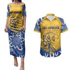 ACT Cougars Oztag Custom Couples Matching Puletasi and Hawaiian Shirt Australian Capital Territory Indigenous Art