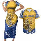 ACT Cougars Oztag Custom Couples Matching Short Sleeve Bodycon Dress and Hawaiian Shirt Australian Capital Territory Indigenous Art