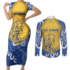 ACT Cougars Oztag Custom Couples Matching Short Sleeve Bodycon Dress and Long Sleeve Button Shirt Australian Capital Territory Indigenous Art