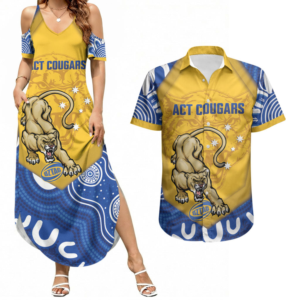 ACT Cougars Oztag Custom Couples Matching Summer Maxi Dress and Hawaiian Shirt Australian Capital Territory Indigenous Art