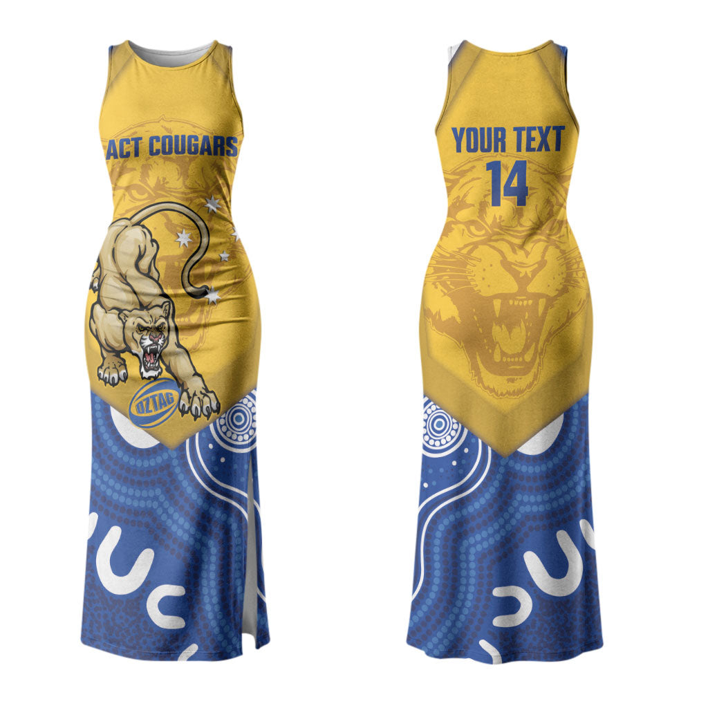 ACT Cougars Oztag Custom Couples Matching Tank Maxi Dress and Hawaiian Shirt Australian Capital Territory Indigenous Art