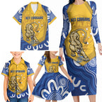 ACT Cougars Oztag Custom Family Matching Long Sleeve Bodycon Dress and Hawaiian Shirt Australian Capital Territory Indigenous Art